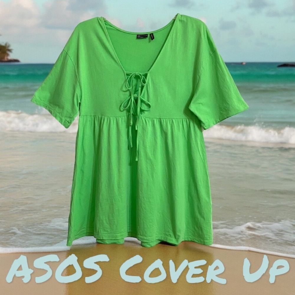 ASOS Swim Cover Up Green Cotton with Front Ties